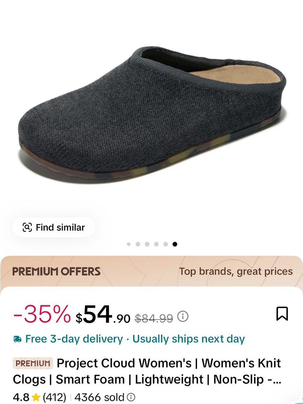 Project Cloud Women's Knit Slide Clog in Dark Gray